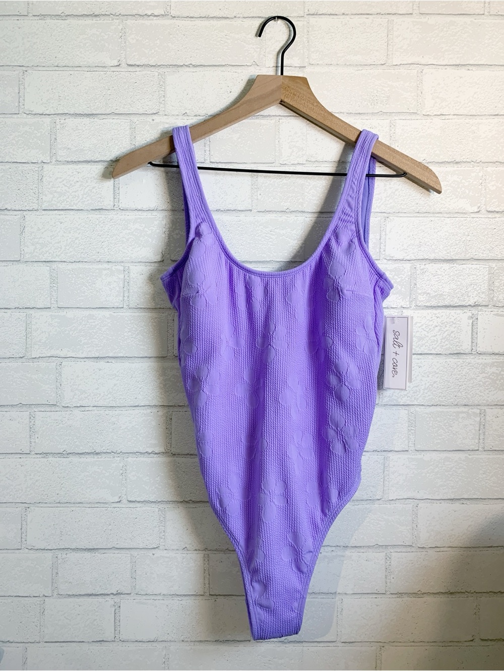 Salt + Cove Iris Lavender Purple Floral-Textured Classic Tank One-Piece Swimsuit
